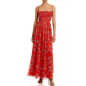 Aqua Square Neck All over Floral Print Evening Dress Paprika Size 2